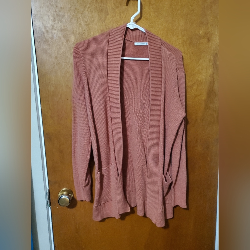 Women's Staccato Pink Cardigan Lightweight Knit Sweater- Size L